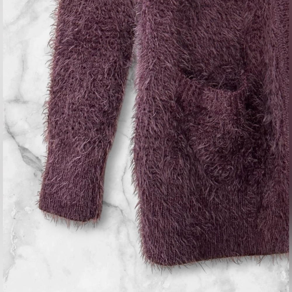 Urban Outfitters Pins & Needles Eyelash Knit Open Cardigan Plum Boho Size M - Picture 3 of 11